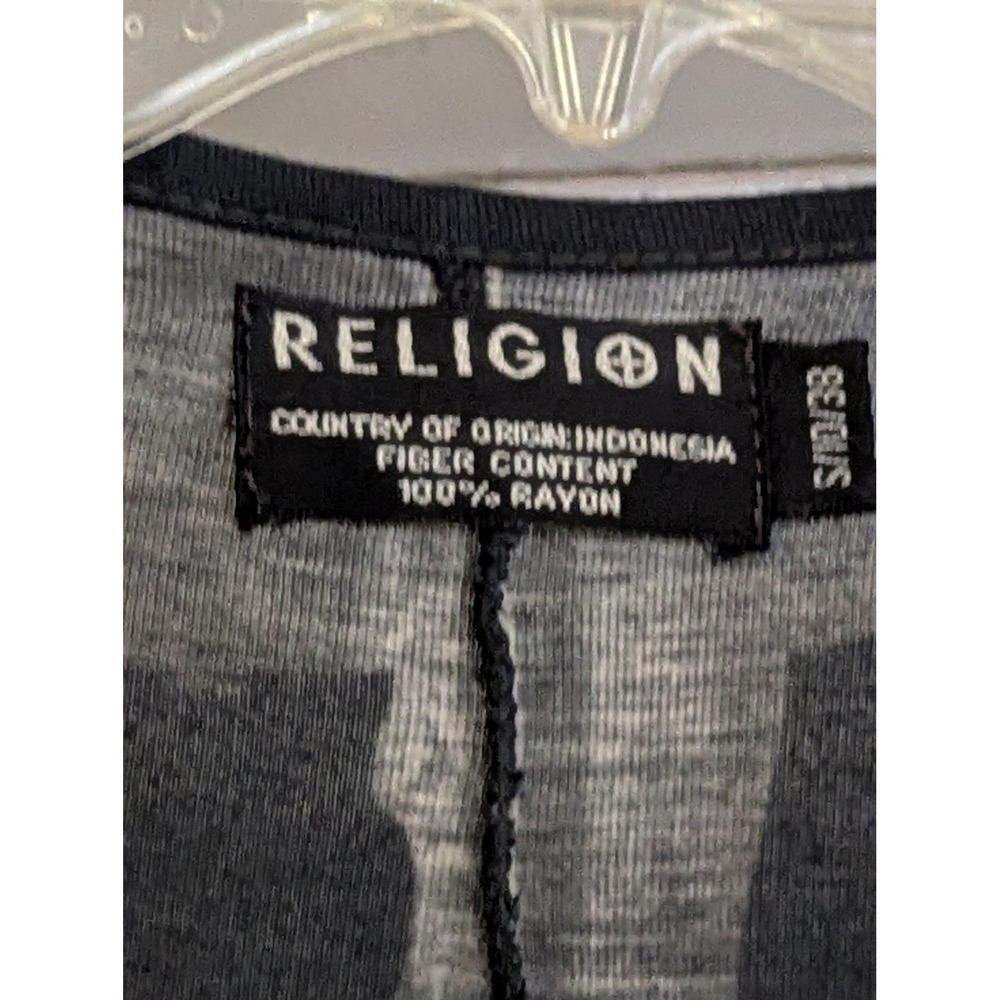 Religion Striped Longline Cardigan Open Front Duster Rayon Knit Gray Black S - Picture 6 of 11